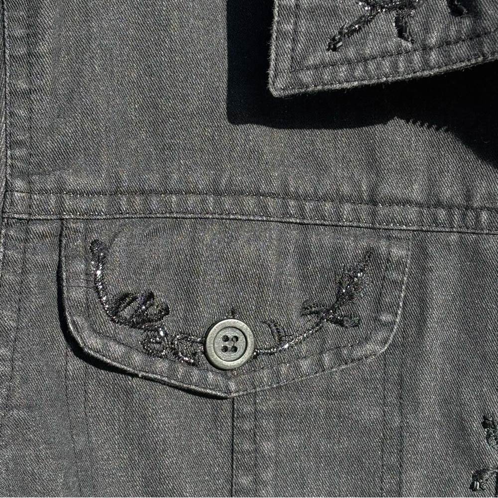 Coldwater Creek Charcoal Embroidered Jean Jacket 100% Cotton size XL - Picture 6 of 9